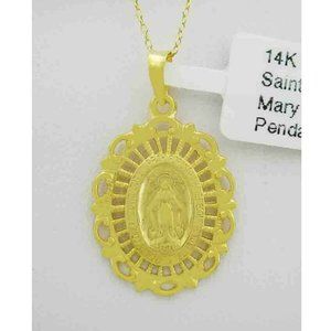 Solid Saint Mary Pendant 14k Yellow Gold